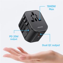 Bộ Sạc Du Lịch USAMS CC179 T59 Dual USB + Type-C PD 20W (US/UK/EU/CN Plug)