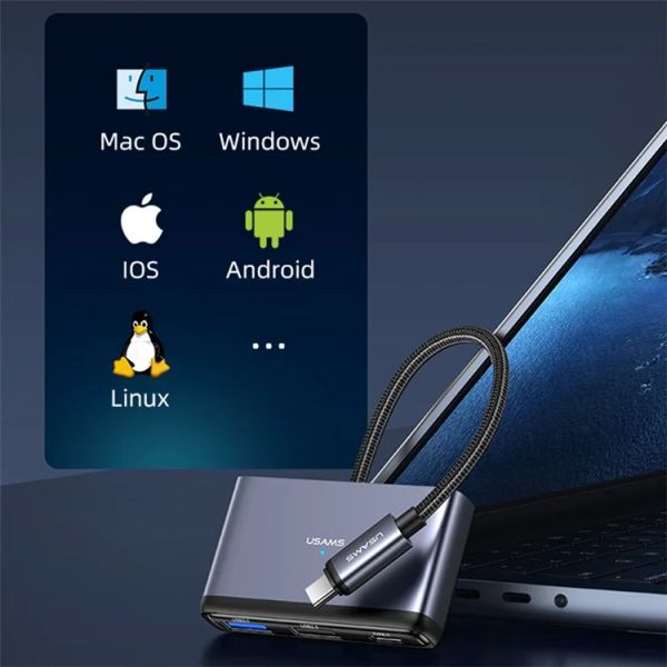 Hub Mở Rộng Kết Nối Đa Năng 4-in-1 USAMS SJ627 (Type-C to USB3.0*1 + USB2.0*2 + PD 60W)