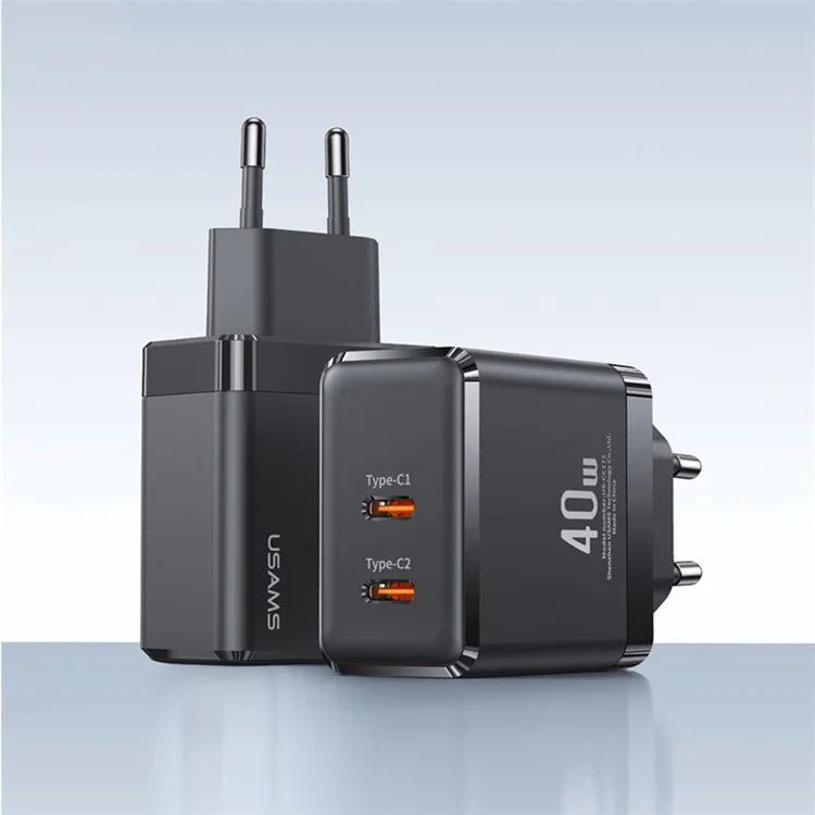 Củ Sạc Nhanh USAMS CC172 T54 40W Dual Type-C Ports GaN Fast Charger