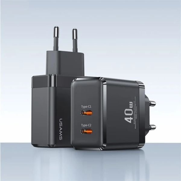Củ Sạc Nhanh USAMS CC172 T54 40W Dual Type-C Ports GaN Fast Charger