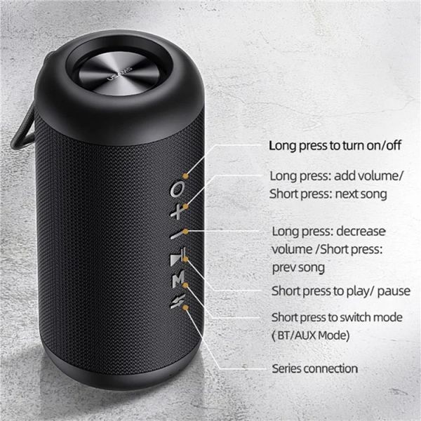 Loa Bluetooth Di Động USAMS YX008 10W (Bluetooth v5.0, 1800mAh, 360° Surround Stereo, IPX6)