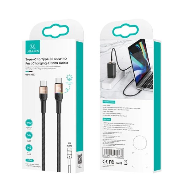 Cáp Sạc USAMS SJ537 U76 LED Luminous Light Type-C to Type-C 100W