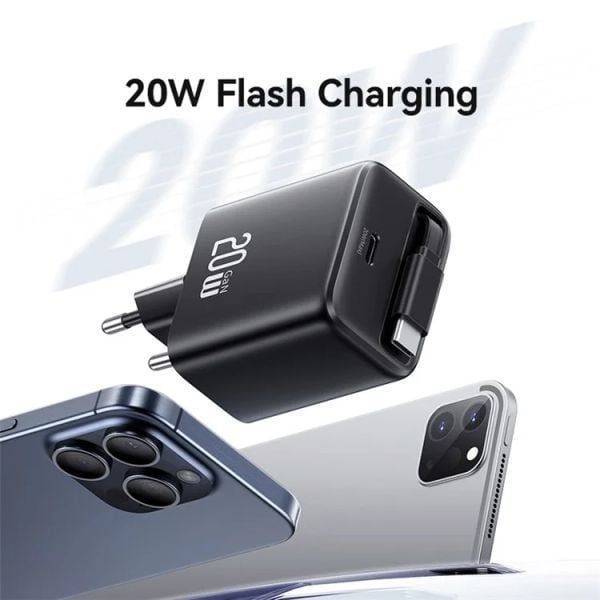 Bộ Sạc Nhanh Tích Hợp Cáp Dây Rút USAMS CC233 20W GaN Charger PD3.0+QC3.0