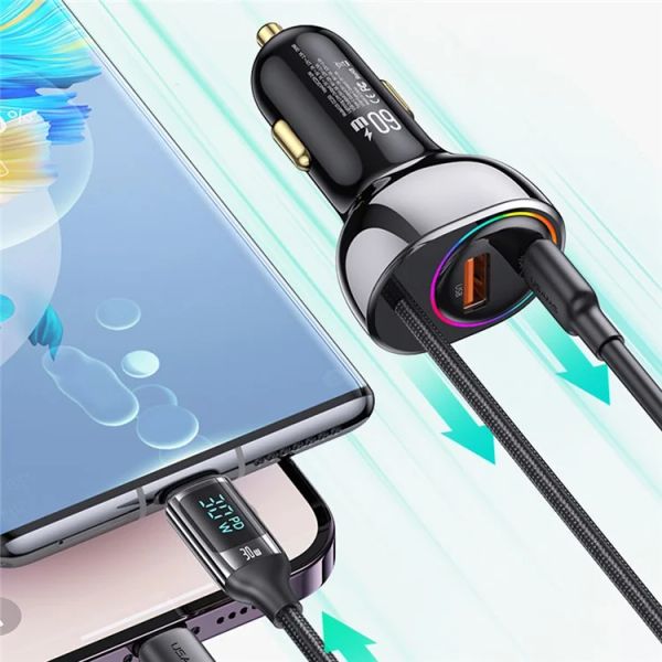 Tẩu Sạc Dành Cho Ô Tô USAMS CC192 C37 60W (Type-C + USB, with Type-C Cable 30W)