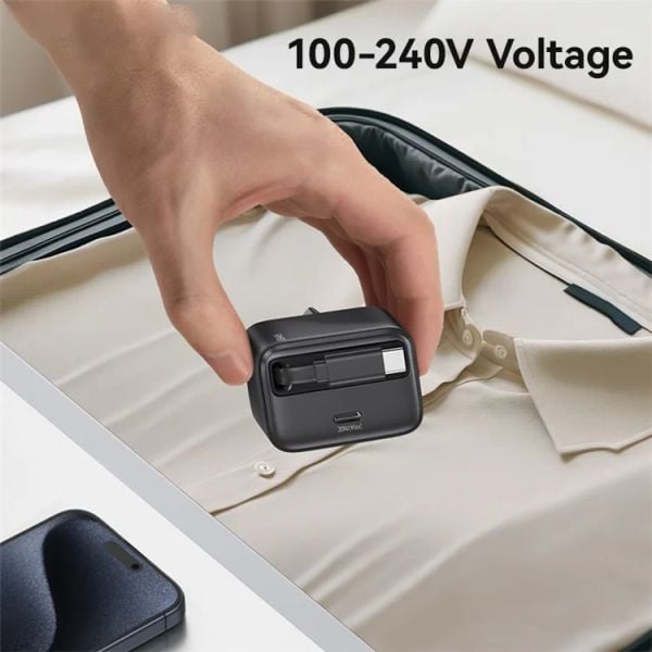 Bộ Sạc Nhanh Tích Hợp Cáp Dây Rút USAMS CC233 20W GaN Charger PD3.0+QC3.0