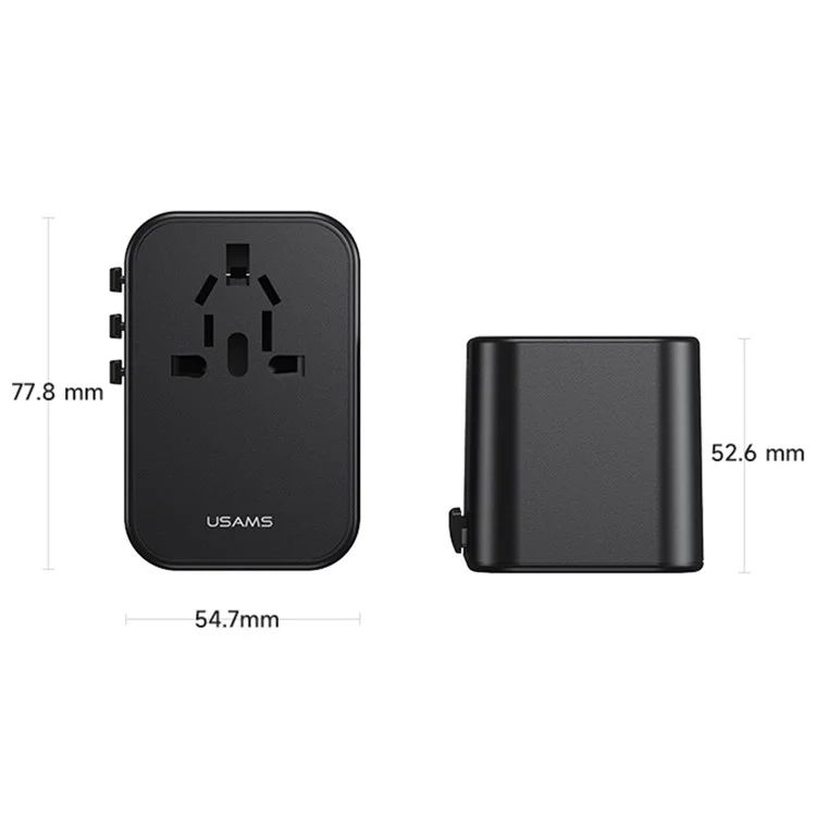 Bộ Sạc Nhanh Du Lịch Đa Năng 2C+U USAMS CC199 T62 GaN 65W (EU/UK/AU/US)