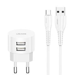 Combo củ cáp USAMS XT T20 Dual USB Ports Round Travel Charger + U35 Data Sync Micro Charging Cable Set