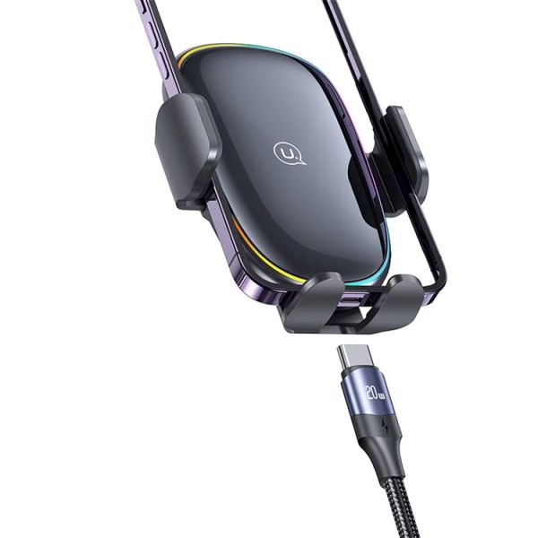 Giá Đỡ Điện Thoại Tích Hợp Sạc Không Dây Trên Xe Hơi USAMS CD187 15W (Led Đổi Màu)