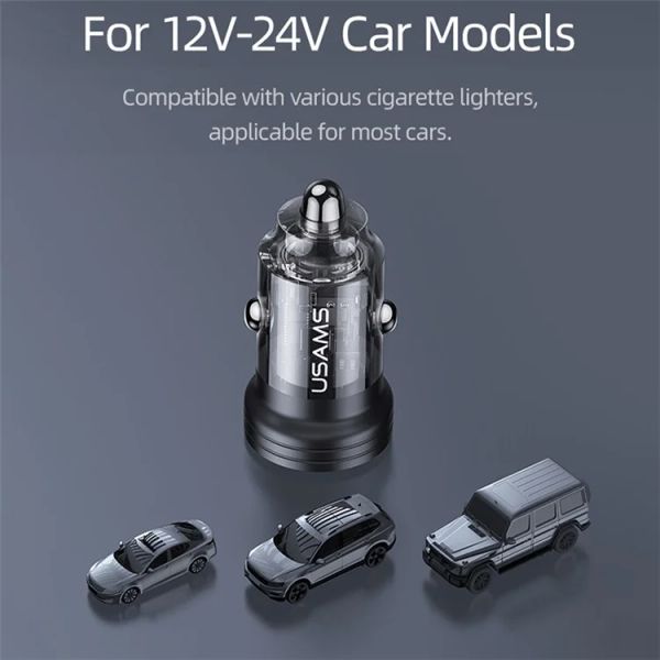 Tẩu Sạc Dành Cho Ô Tô USAMS CC175 C35 45W (Transparent, USB-A + Type-C, with Light)