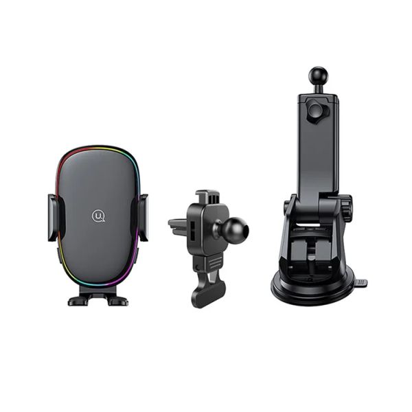 Giá Đỡ Điện Thoại Tích Hợp Sạc Không Dây Trên Xe Hơi USAMS CD187 15W (Led Đổi Màu)