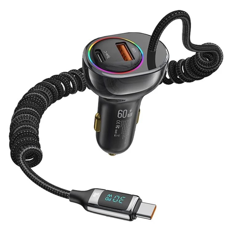 Tẩu Sạc Dành Cho Ô Tô USAMS CC192 C37 60W (Type-C + USB, with Type-C Cable 30W)