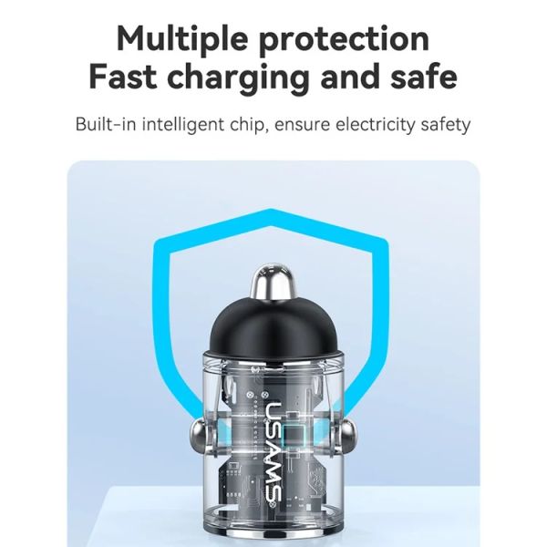 Tẩu Sạc Dành Cho Ô Tô USAMS CC206 C38 PD 30W USB A+C (with Pull Ring)