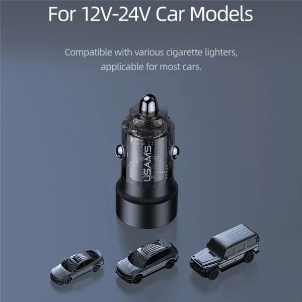 Tẩu Sạc Dành Cho Ô Tô USAMS CC208 C39 60W USB+Type-C (Transparent)