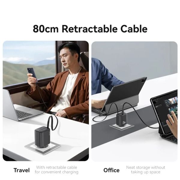 Bộ Sạc Nhanh Tích Hợp Cáp Dây Rút USAMS CC233 20W GaN Charger PD3.0+QC3.0