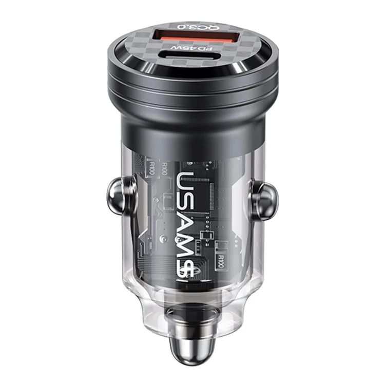 Tẩu Sạc Dành Cho Ô Tô USAMS CC175 C35 45W (Transparent, USB-A + Type-C, with Light)