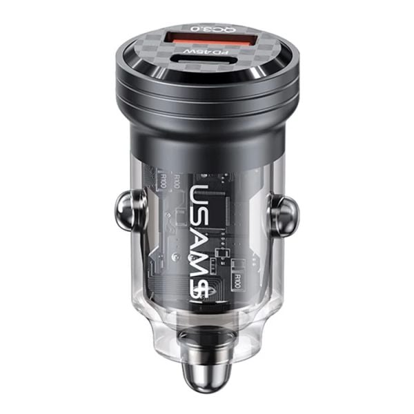 Tẩu Sạc Dành Cho Ô Tô USAMS CC175 C35 45W (Transparent, USB-A + Type-C, with Light)