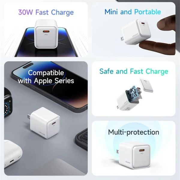 Củ Sạc Nhanh Mạ Điện USAMS CC187 X-ron Series PD 30W