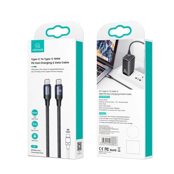 Cáp Sạc USAMS SJ524 | SJ525 | SJ526 U71 Aluminum Alloy Type-C To Type-C 100W