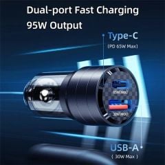 Tẩu Sạc Dành Cho Ô Tô USAMS CC176 C36 95W (USB-A + Type-C, Transparent, with Light)