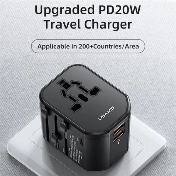 Bộ Sạc Du Lịch USAMS CC179 T59 Dual USB + Type-C PD 20W (US/UK/EU/CN Plug)