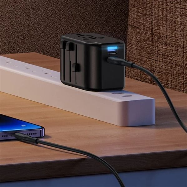 Bộ Sạc Du Lịch USAMS CC173 T55 12W Dual USB-A Universal Travel Charger (US/UK/EU/CN Plug)
