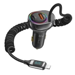 Tẩu Sạc Dành Cho Ô Tô USAMS CC193 C37 60W (Type-C + USB-A, with Lightning Cable 30W)