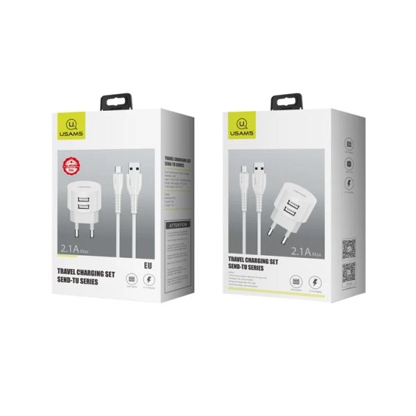 Combo củ cáp USAMS XT T20 Dual USB Ports Round Travel Charger + U35 Data Sync Micro Charging Cable Set