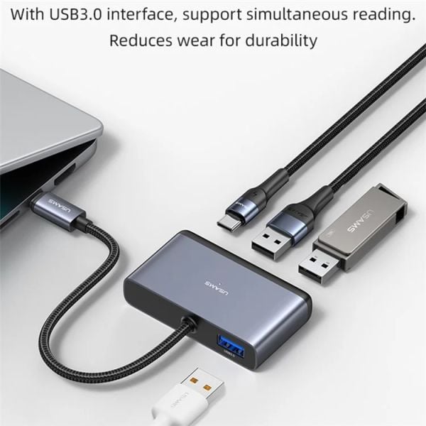 Hub Mở Rộng Kết Nối Đa Năng 4-in-1 USAMS SJ627 (Type-C to USB3.0*1 + USB2.0*2 + PD 60W)