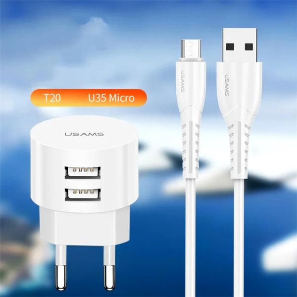 Combo củ cáp USAMS XT T20 Dual USB Ports Round Travel Charger + U35 Data Sync Micro Charging Cable Set