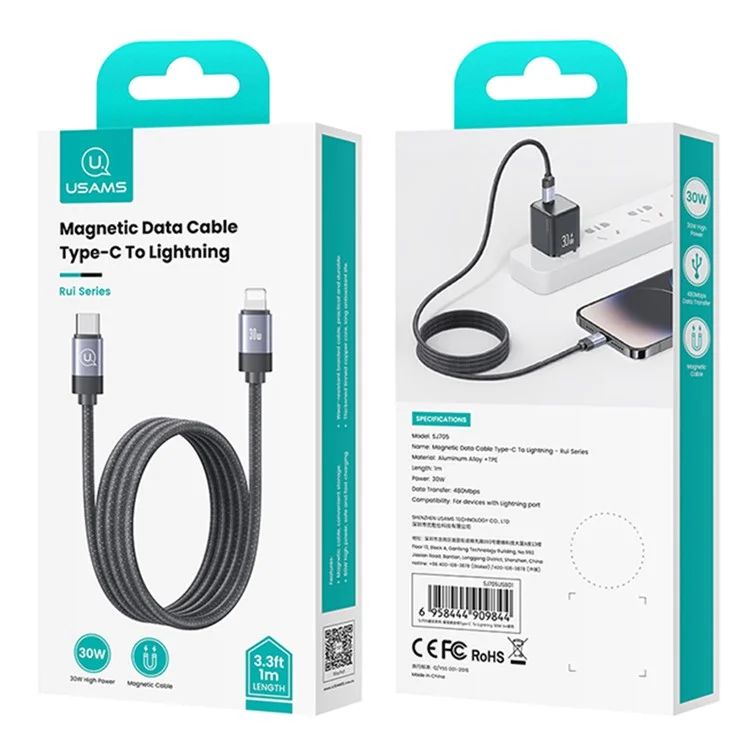 Cáp Sạc Nhanh Nam Châm Chống Rối USAMS Rui Series SJ705 Type-C to iP 30W