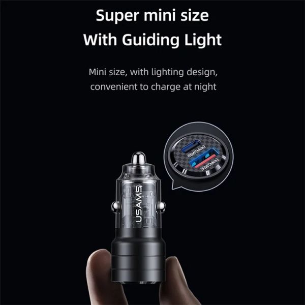 Tẩu Sạc Dành Cho Ô Tô USAMS CC176 C36 95W (USB-A + Type-C, Transparent, with Light)