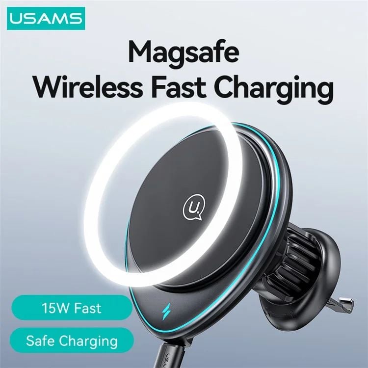 Giá Đỡ Điện Thoại MagSafe Kiêm Sạc Không Dây 15W USAMS CD222 JC Series (5W/7.5W/10W/15W, Gắn Cửa Gió)
