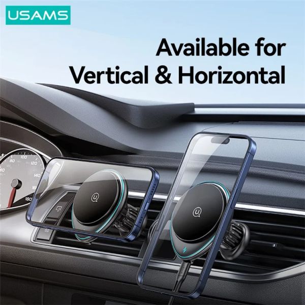 Giá Đỡ Điện Thoại MagSafe Kiêm Sạc Không Dây 15W USAMS CD222 JC Series (5W/7.5W/10W/15W, Gắn Cửa Gió)