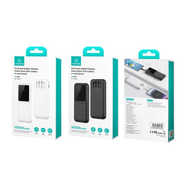 Pin Dự Phòng USAMS CD194 10000mAh 10W (Dual-Port, Digital Display, with M+L+C Built-in Cables)