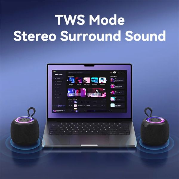 Loa Bluetooth Di Động Mini USAMS YX014 (Bluetooth v5.3, 1200mAh, Subwoofer, with Colorful Light, 360° Surround Sound)