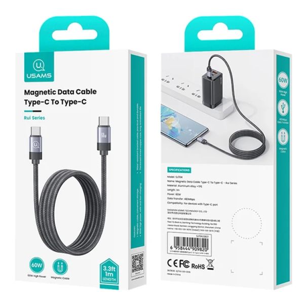 Cáp Sạc USAMS Rui Series SJ704 Type-C To Type-C 60W Magnetic Charging Cable 1m