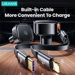 Tẩu Sạc Dành Cho Ô Tô USAMS CC219 C41 PD 30W (with Type-C / 8-Pin Cable)