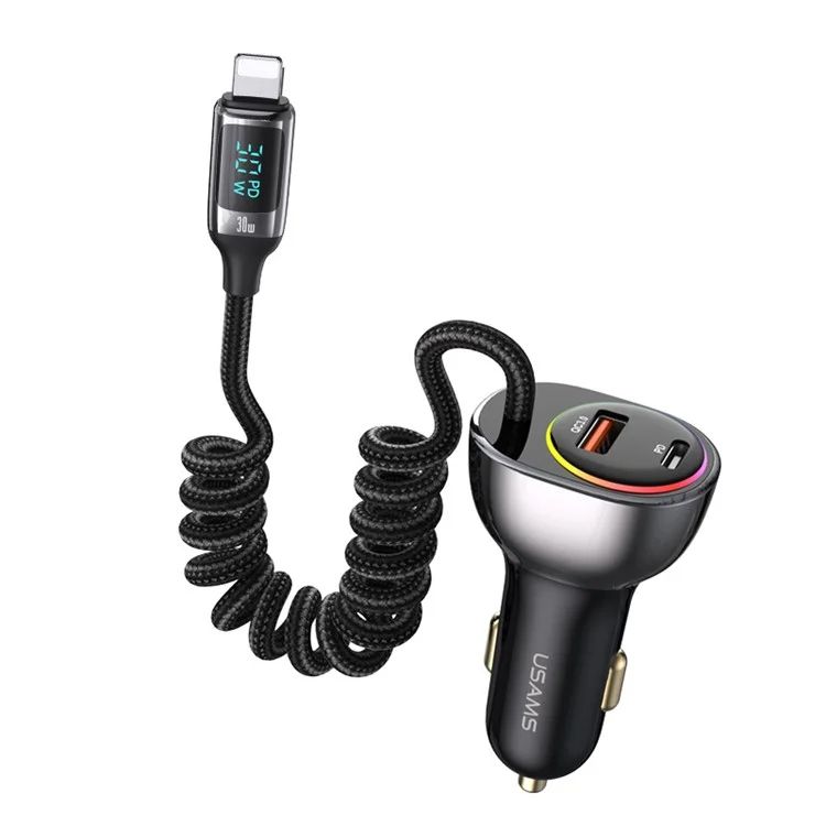 Tẩu Sạc Dành Cho Ô Tô USAMS CC193 C37 60W (Type-C + USB-A, with Lightning Cable 30W)