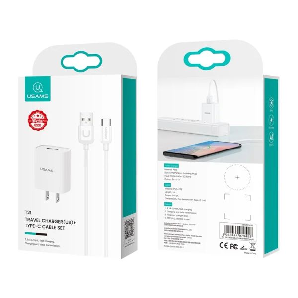 Combo củ cáp USAMS T21 Portable Wall Charger Block Mini Travel