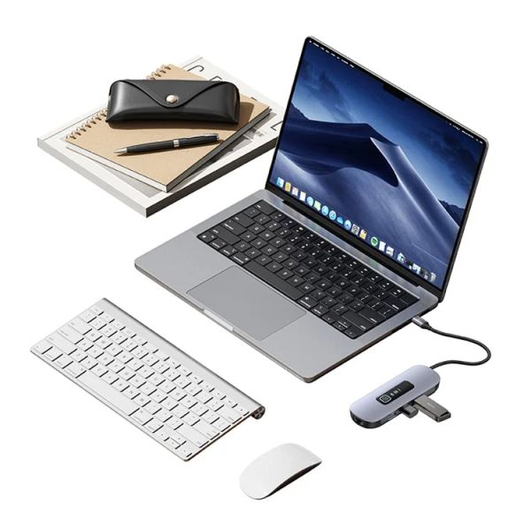 Hub Mở Rộng USAMS SJ643 8-in-1 Hub Docking Station (Type-C to HD+USB3.0*3+TF+SD+RJ45+PD 100W)