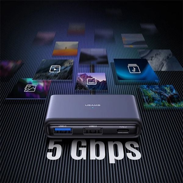 Hub Mở Rộng Kết Nối Đa Năng 4-in-1 USAMS SJ627 (Type-C to USB3.0*1 + USB2.0*2 + PD 60W)