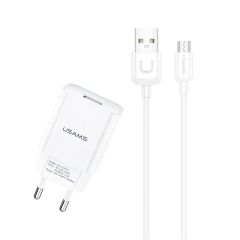 Combo củ cáp sạc USAMS T21 Travel Charger Set 2.1A Wall Phone Charger and Micro USB Cable (EU Plug)
