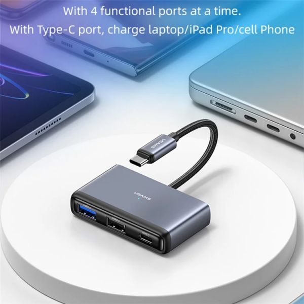 Hub Mở Rộng Kết Nối Đa Năng 4-in-1 USAMS SJ627 (Type-C to USB3.0*1 + USB2.0*2 + PD 60W)