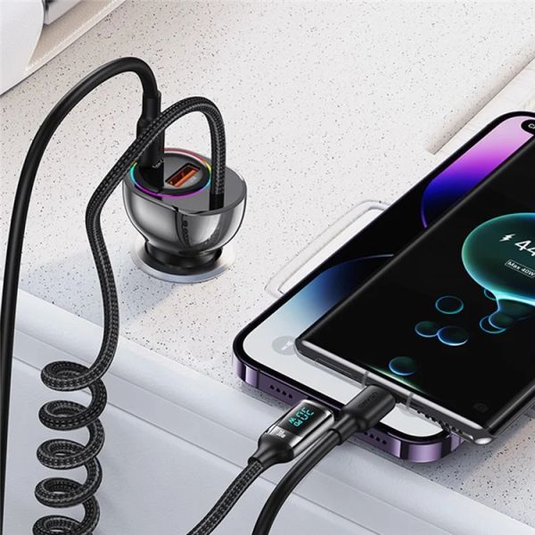 Tẩu Sạc Dành Cho Ô Tô USAMS CC193 C37 60W (Type-C + USB-A, with Lightning Cable 30W)