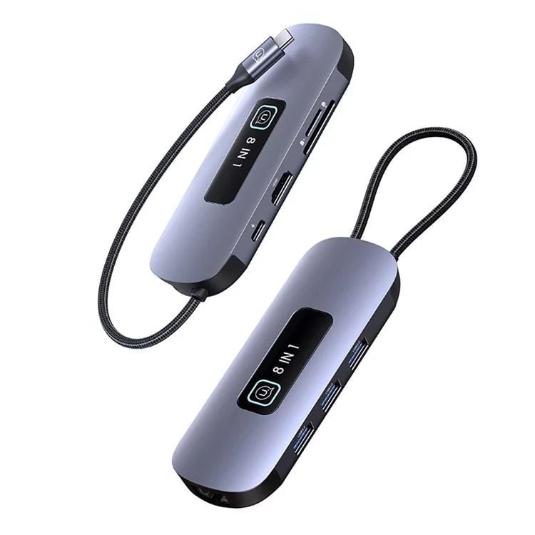 Hub Mở Rộng USAMS SJ643 8-in-1 Hub Docking Station (Type-C to HD+USB3.0*3+TF+SD+RJ45+PD 100W)