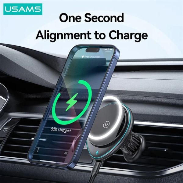 Giá Đỡ Điện Thoại MagSafe Kiêm Sạc Không Dây 15W USAMS CD222 JC Series (5W/7.5W/10W/15W, Gắn Cửa Gió)