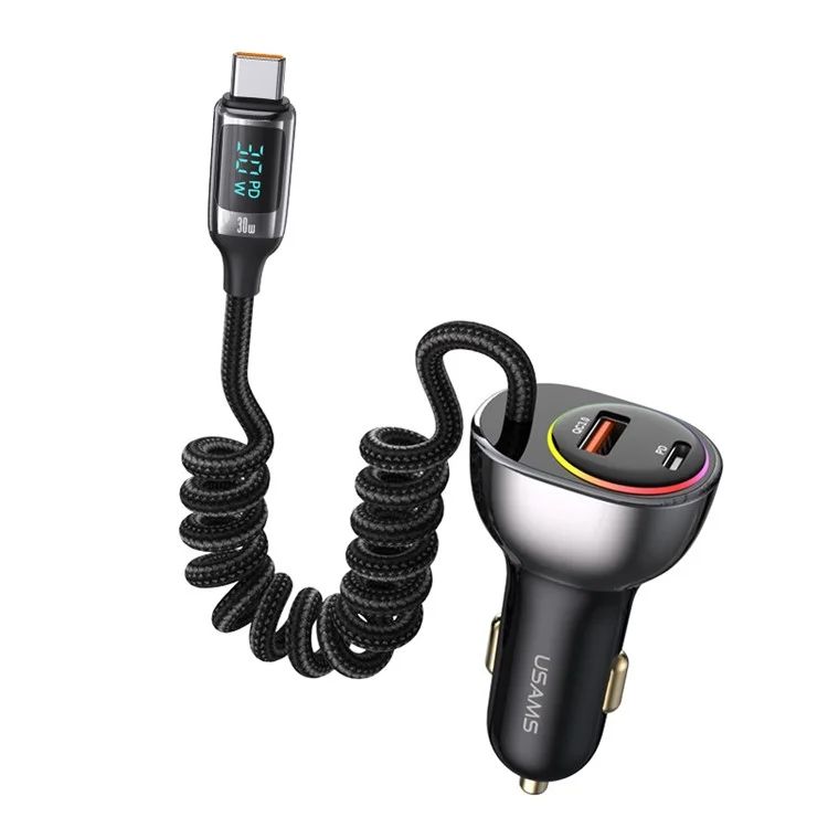 Tẩu Sạc Dành Cho Ô Tô USAMS CC192 C37 60W (Type-C + USB, with Type-C Cable 30W)