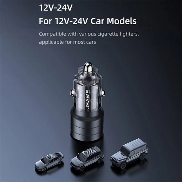 Tẩu Sạc Dành Cho Ô Tô USAMS CC176 C36 95W (USB-A + Type-C, Transparent, with Light)
