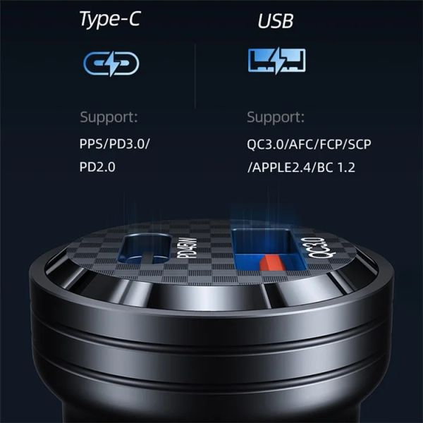 Tẩu Sạc Dành Cho Ô Tô USAMS CC175 C35 45W (Transparent, USB-A + Type-C, with Light)