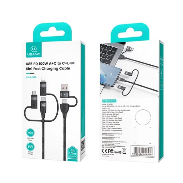 Cáp Sạc Đa Năng USAMS SJ645 | SJ646 U85 6 in 1 PD 100W Aluminium Alloy Data Cord